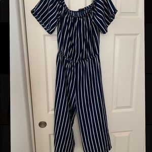 Cute Pinstripe Navy and White Jumpsuit
